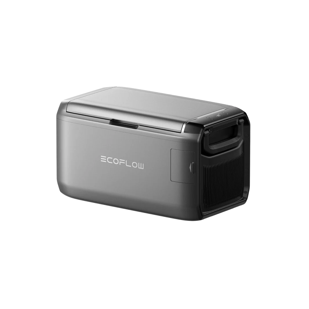 EcoFlow Glacier Classic portable fridge freezer angled side view on a transparent background.