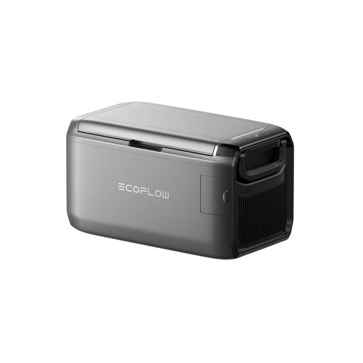 EcoFlow Glacier Classic portable fridge freezer angled side view on a transparent background.