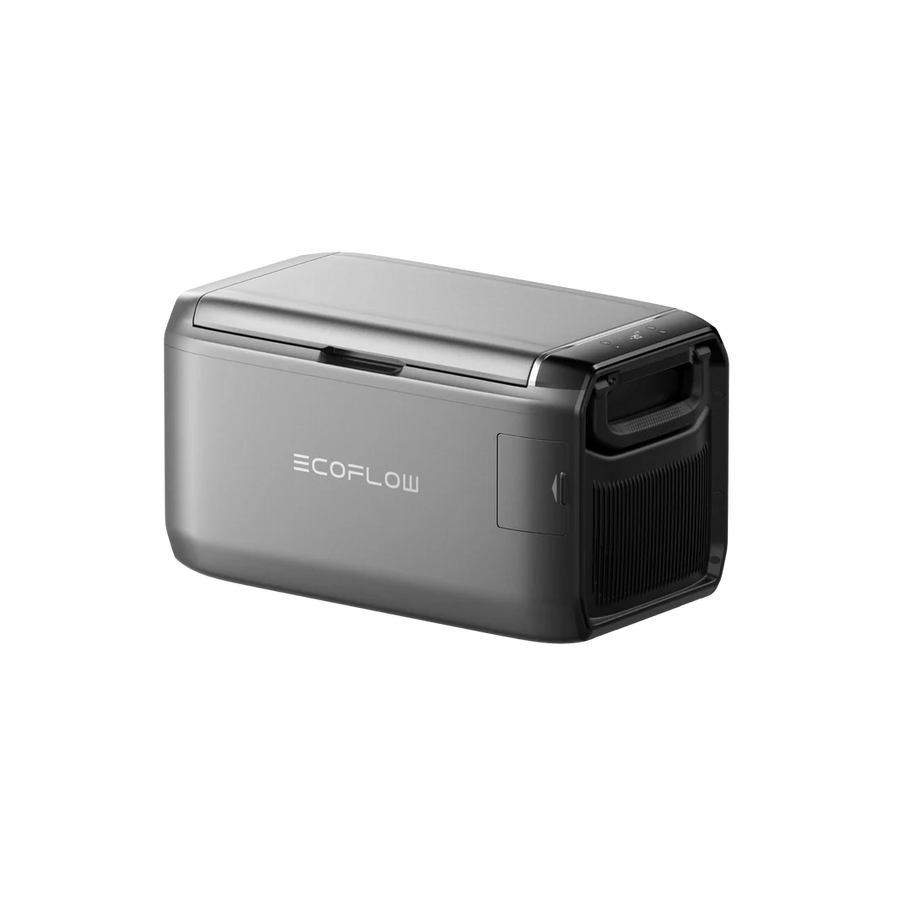 EcoFlow Glacier Classic portable fridge freezer angled side view on a transparent background.