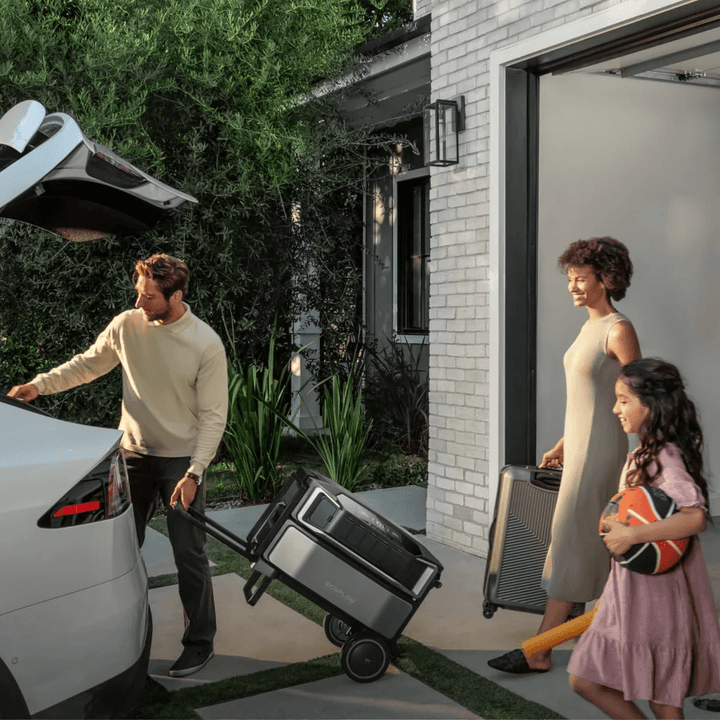 EcoFlow Delta Pro Ultra trolley being used by a familyin a home.