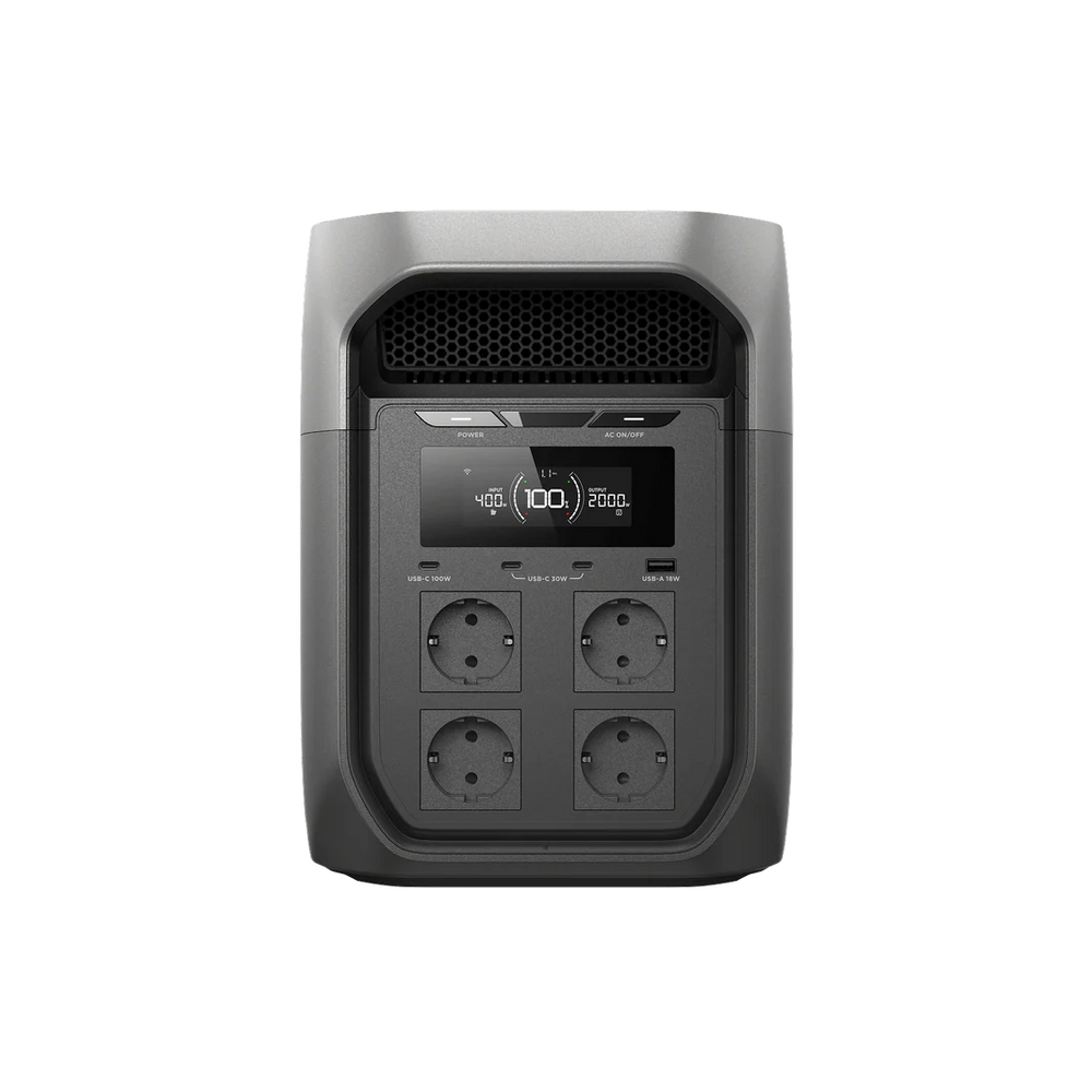 EcoFlow Delta 3 Max portable power station front control panel view on a transparent background.