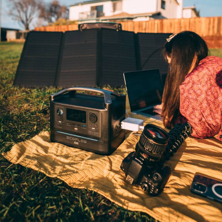 EcoFlow 160w Outside Being Used