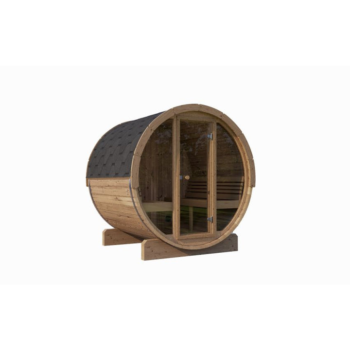 InMedias Ergo 150 Sauna exterior with glass front on a white background.