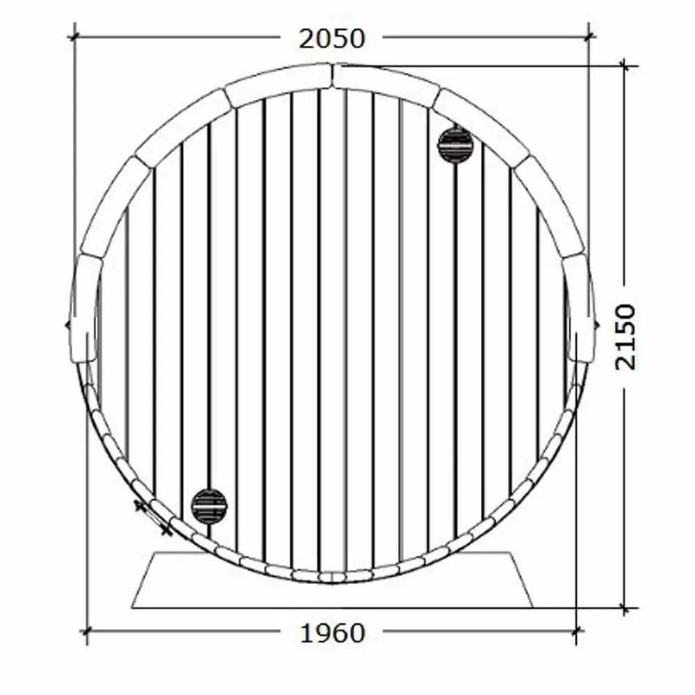 Ergo 220 Barrel Sauna back dimension diagram on a white background.