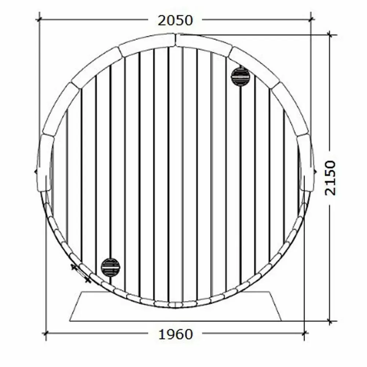 Ergo 220 Barrel Sauna back dimension diagram on a white background.