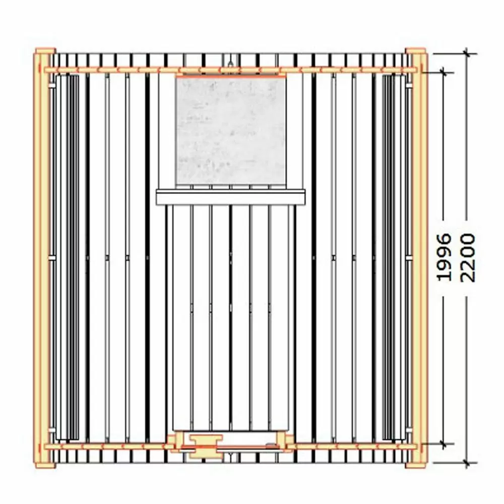 Ergo 220 Barrel Sauna floor dimension diagram on a white background.