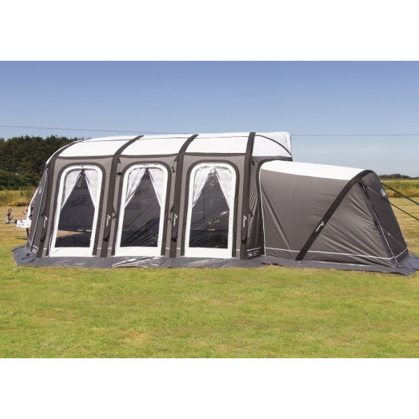 Full width view of Sunncamp Esteemed demonstrating inflatable frame technology and side annexe