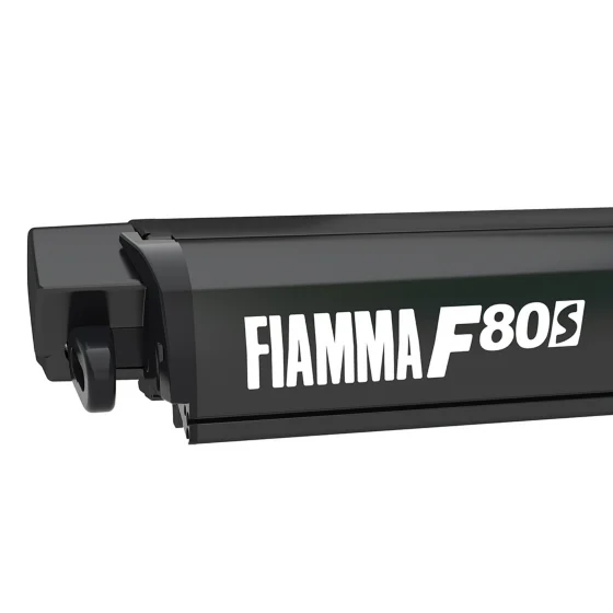 Fiamma Awning for Peugeot Boxer black awning case close up on a white background.