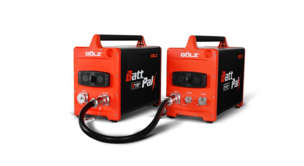 Two GOLZ BattPak 3621 units connected in parallel, illustrating scalable battery capacity for extended power needs, on a white background.