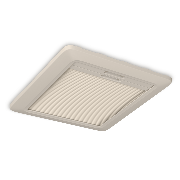 Dometic Mini Heki FL Campervan Skylight interior frame with pleated blind closed on a transparent background.