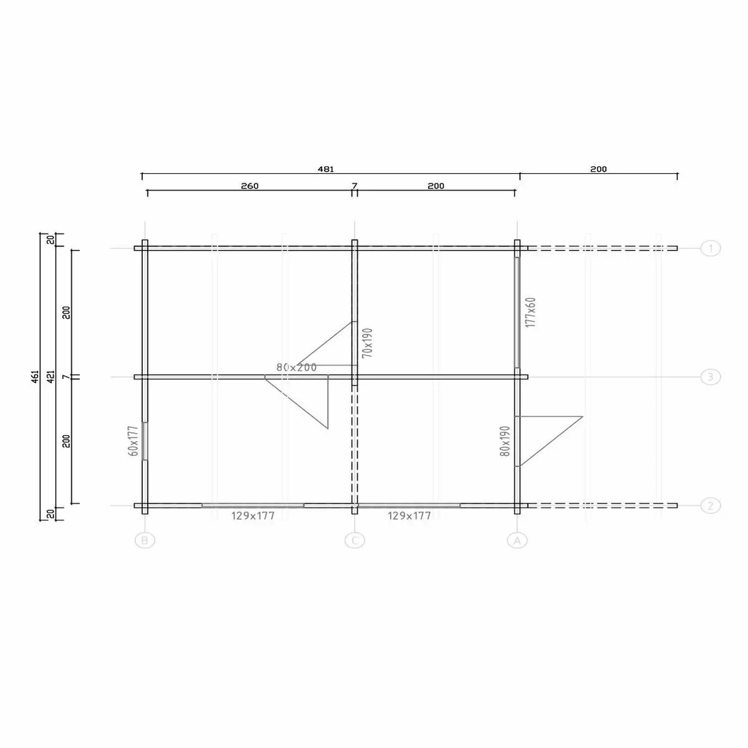 InMedias Mangus XL Log Sauna technical floor plan diagram on a white background.