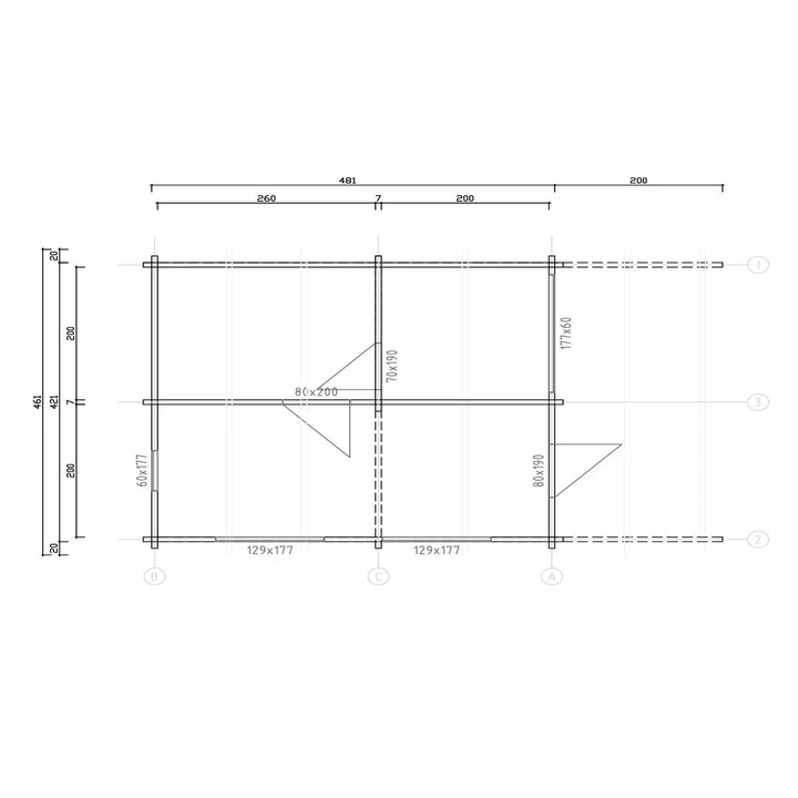 InMedias Mangus XL Log Sauna technical floor plan diagram on a white background.