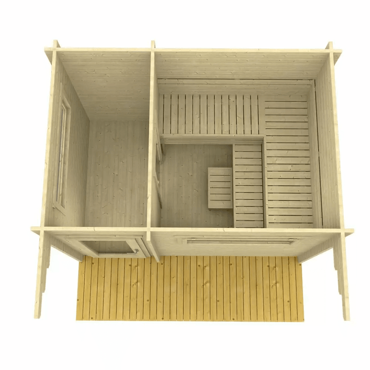 Top-down interior layout of the InMedias Timo Log Sauna.