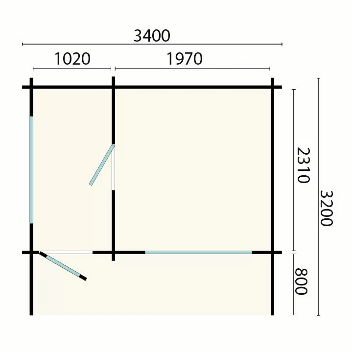 Floor plan layout of the InMedias Timo Log Sauna.