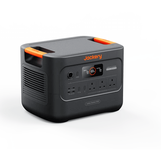 Jackery Explorer 3000 v2 Portable Power Station angled view on a transparent background.