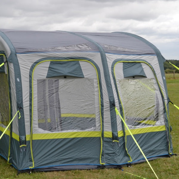 Lunar Campervan Awning shown from the front in a field