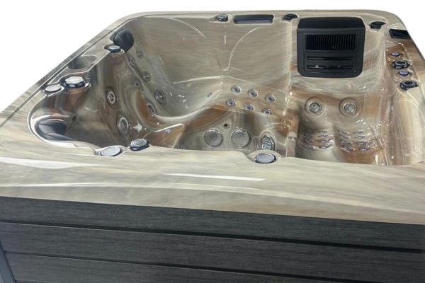 Luso Spas The Platinum 6 Hot Tub interior in brown marble shell on a white background.