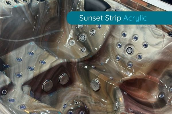 Sunset Strip acrylic finish interior of Luso Spas The Platinum 7 Hot Tub with jets.