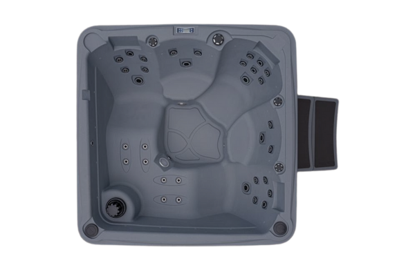 Top-down view of Luso Spas The Rota Laguna Hot Tub in dark grey featuring integrated step design and spacious interior on a white background.