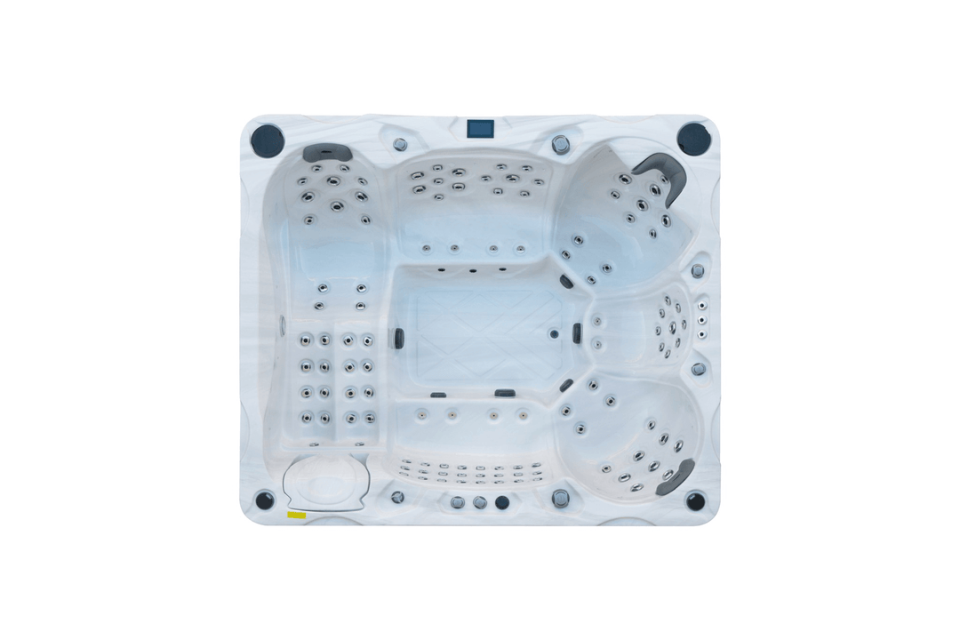 Top-down view of the Luso Spas The Maximus  Hot Tub on a white background.