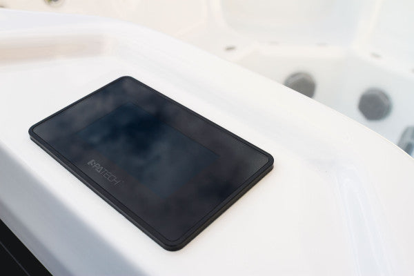 Close-up of the SpaTech control panel on the side of the Luso Spas The EQ770 Hot Tub.