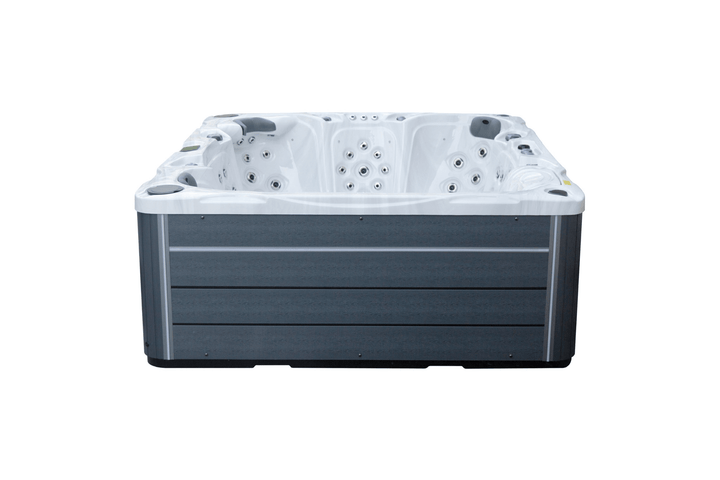 Rear view of the Luso Spas The Maximus Hot Tub on a white background.