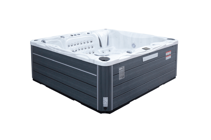 Rear angled view of the Luso Spas The Maximus Hot Tub on a white background.