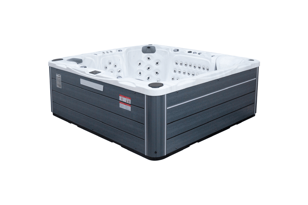 Angled view of the Luso Spas The Maximus Hot Tub on a white background.