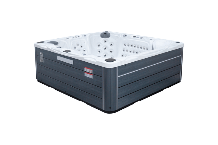 Angled view of the Luso Spas The Maximus Hot Tub on a white background.