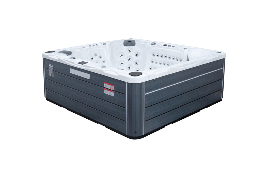 Angled view of the Luso Spas The Maximus Hot Tub on a white background.