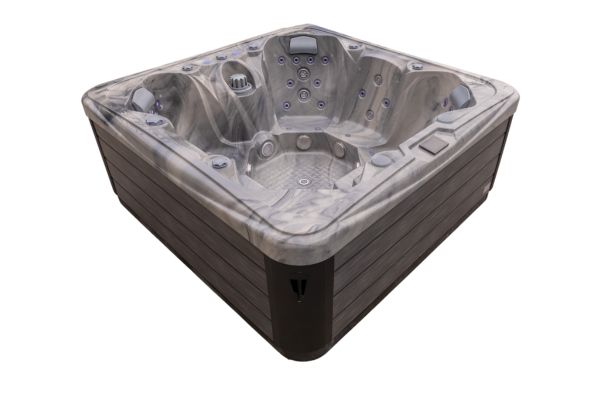 Luso Spas The Platinum 10 Hot Tub angled exterior and interior view in grey on a white background.