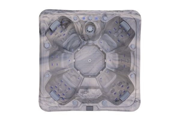 Top-down view of Luso Spas The Platinum 10 Hot Tub showing symmetrical seating and jets on a white background.
