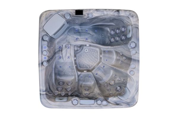 Top-down view of Luso Spas The Platinum 3 Hot Tub in grey marble acrylic finish, on a white background.
