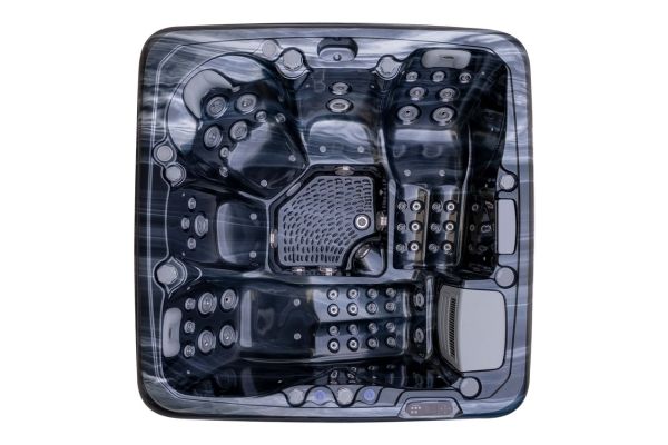 Top-down view of Luso Spas The Platinum 4 Hot Tub showing seating layout and jet configuration, on a white background.