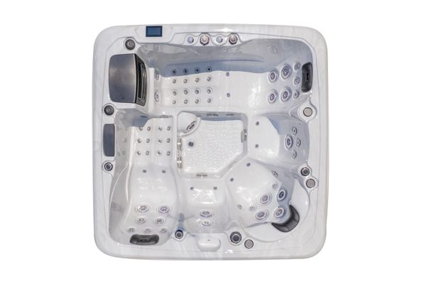 Luso Spas The Platinum 6 Hot Tub top view in white shell on a white background.