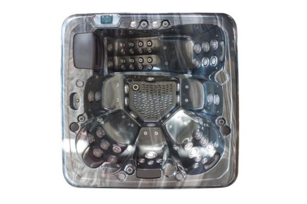 Top-down view of Luso Spas The Platinum 7 Hot Tub in Odyssey Grey acrylic, on a white background.