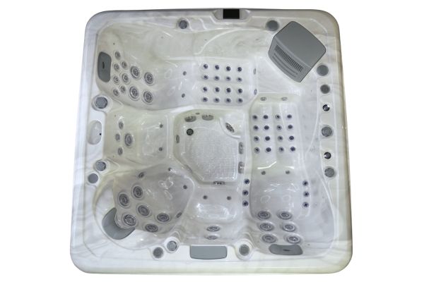 Luso Spas The Platinum 8 Hot Tub top-down view showing interior seat and jet arrangement on a white background.