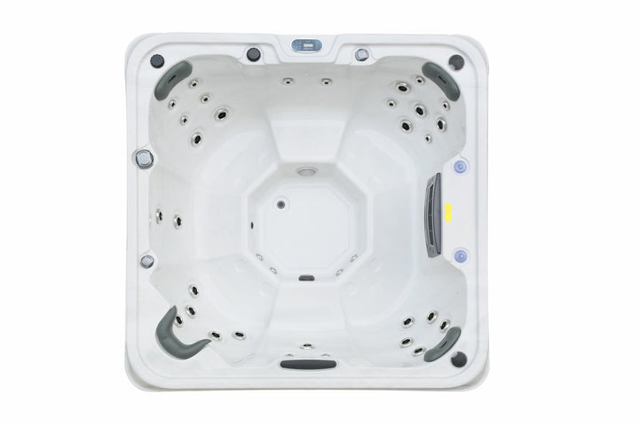 Top-down view of Luso Spas The Venice 2 Hot Tub interior with eight-sided seating design and hydrotherapy jets on a white background.