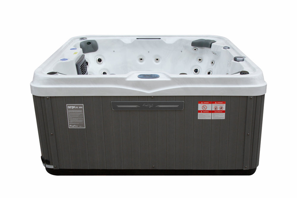 Front view of Luso Spas The Venice 2 Hot Tub showing interior seating, jets, and control panel on a white background.