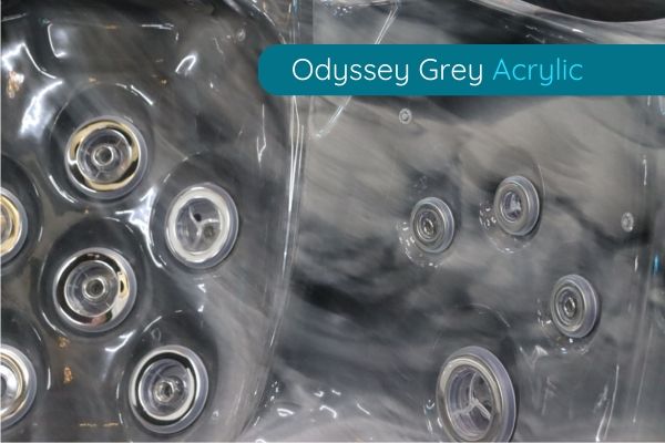 Close-up of Odyssey Grey acrylic jets in Luso Spas The Platinum 7 Hot Tub.
