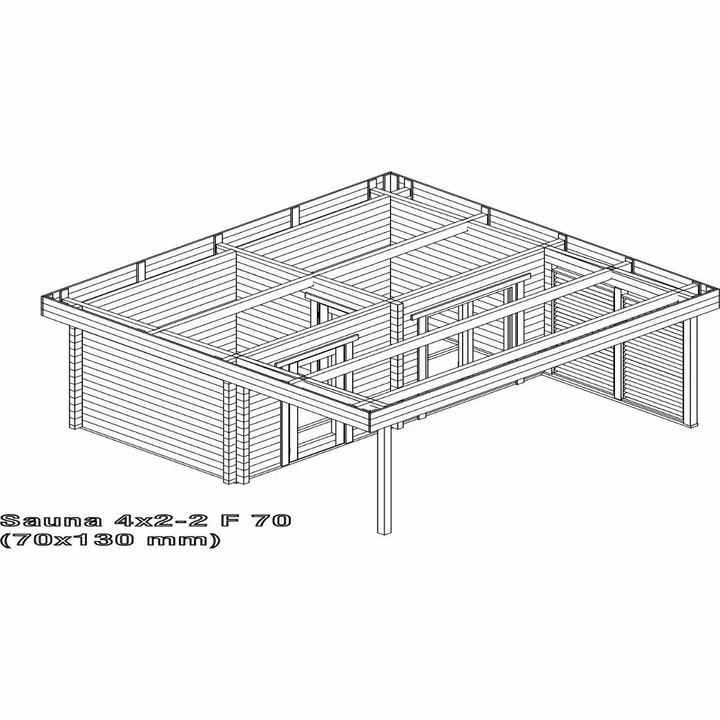 InMedias Magnus Log Sauna floor plan diagram on a white background.