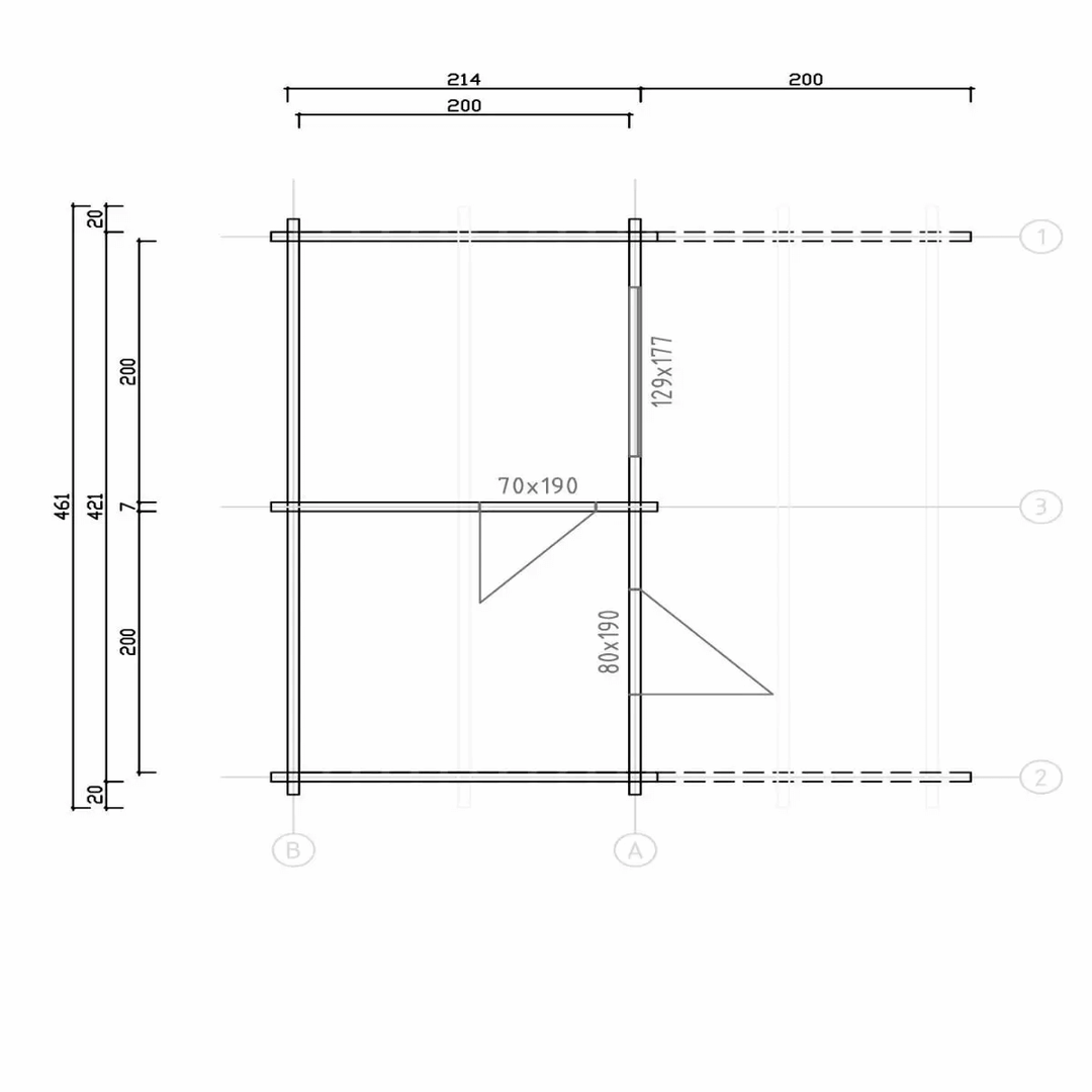 InMedias Magnus Log Sauna structural dimensions drawing on a white background.