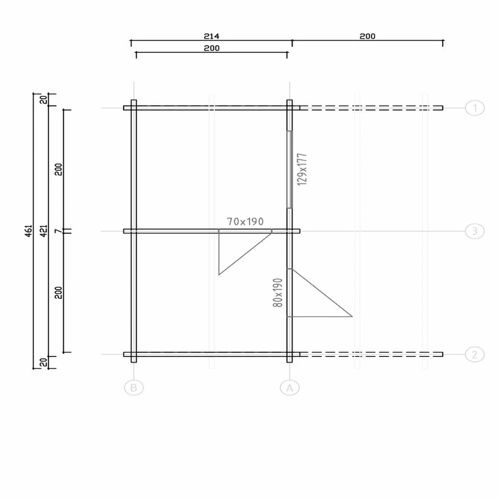 InMedias Magnus Log Sauna structural dimensions drawing on a white background.