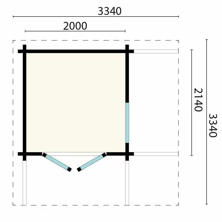 InMedias Mattias Log Sauna layout diagram on a white background.
