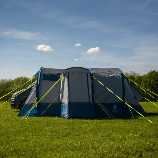 Olpro Cocoon Breeze in blue and grey in a field