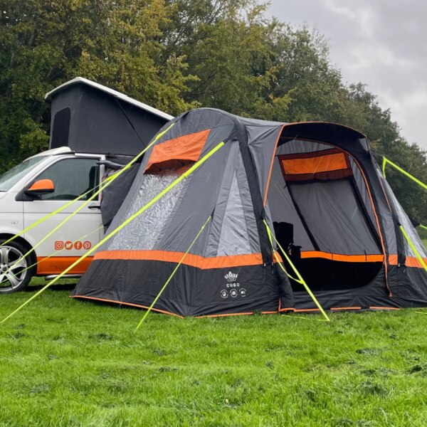 Olpro Cubo Breeze Awning in charcoal in a field