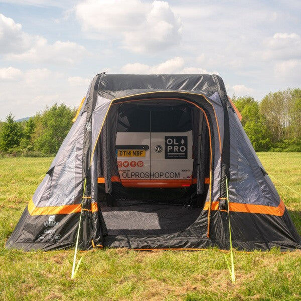 An Olpro Cubo Breeze connected to the back of a van