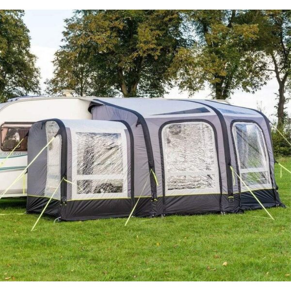 Olpro View Caravan Awning shown from the front in a field