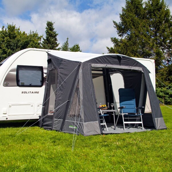 Porch Pro 260 awning with open front and blue chair inside