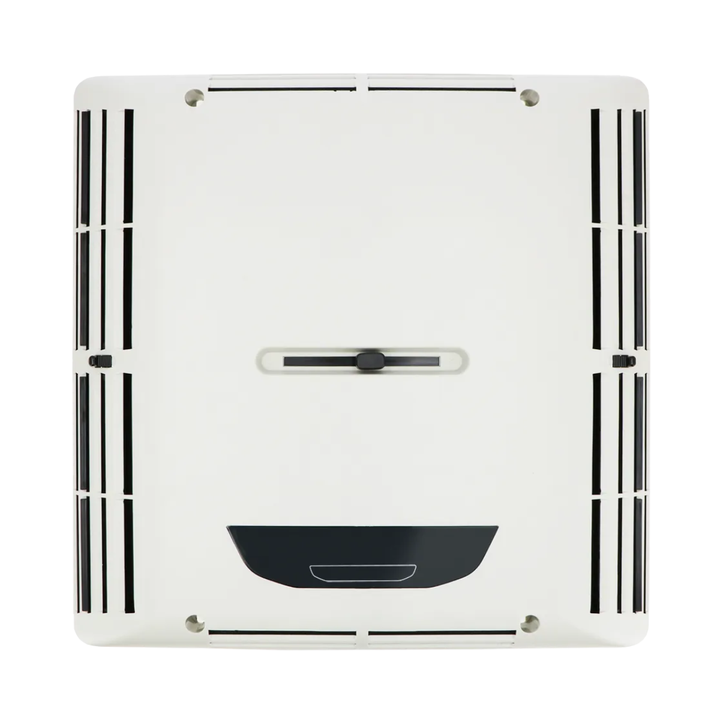 Top view of the Mestic RTA-2000 12V interior air distribution unit with perimeter air vents and central airflow control slider on a white background.